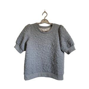 Nine West Womens Quilted Puff Sleeve Sweater Gray Textured Material Size PM